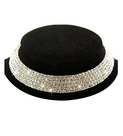 Silver-Toned Alloy Rhinestones Studded Choker Necklace - The Pari