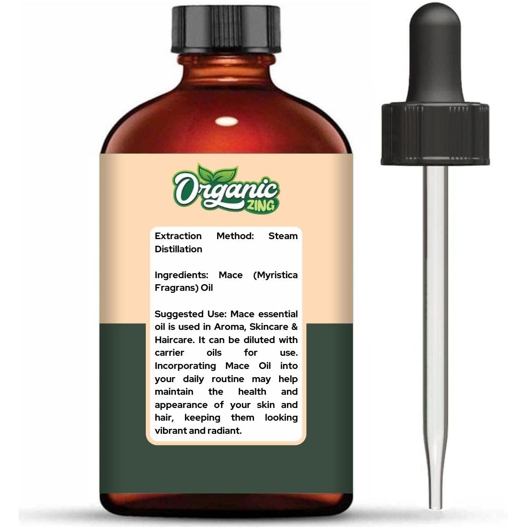 ORGANIC ZING Mace (Myristica Fragrans) Oil | Pure & Natural Essential Oil for Skin Care, Haircare, Aroma & Diffusers