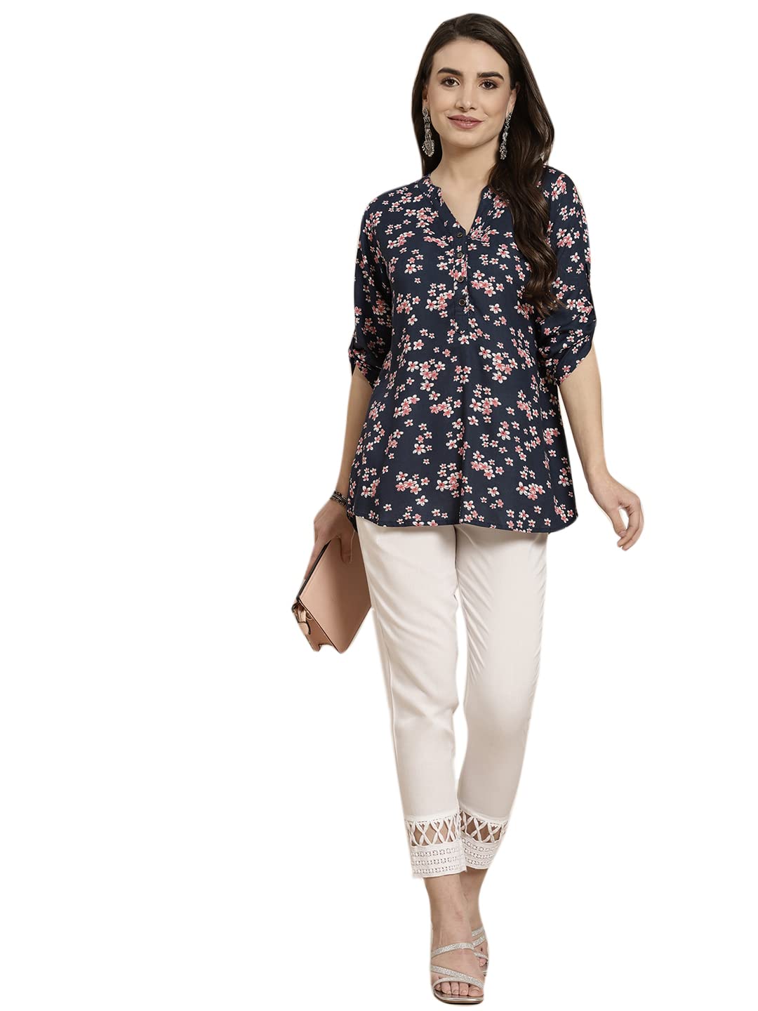 Juniper Women's White Solid Rayon Ankle-Length Slim Fit Pants