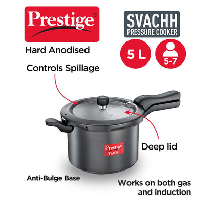 Prestige Deluxe Plus Hard Anodized Outer Lid Pressure Cooker, 5 Litres, Black