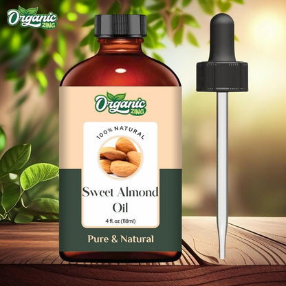 Organic Zing Sweet Almond (Prunus Amygdalus) Oil | Pure & Natural Essential Oil for Skincare, Hair Care, Massage