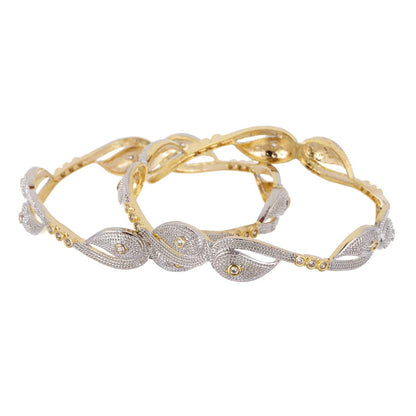 Gold-Polished Alloy Heart Shape American Diamond Studded Bangle Set - The Pari