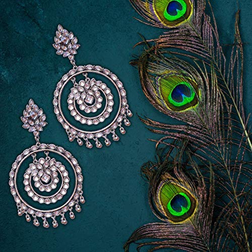 Silver-Plated Alloy Kundan Studded Silver Round Earrings - The Pari