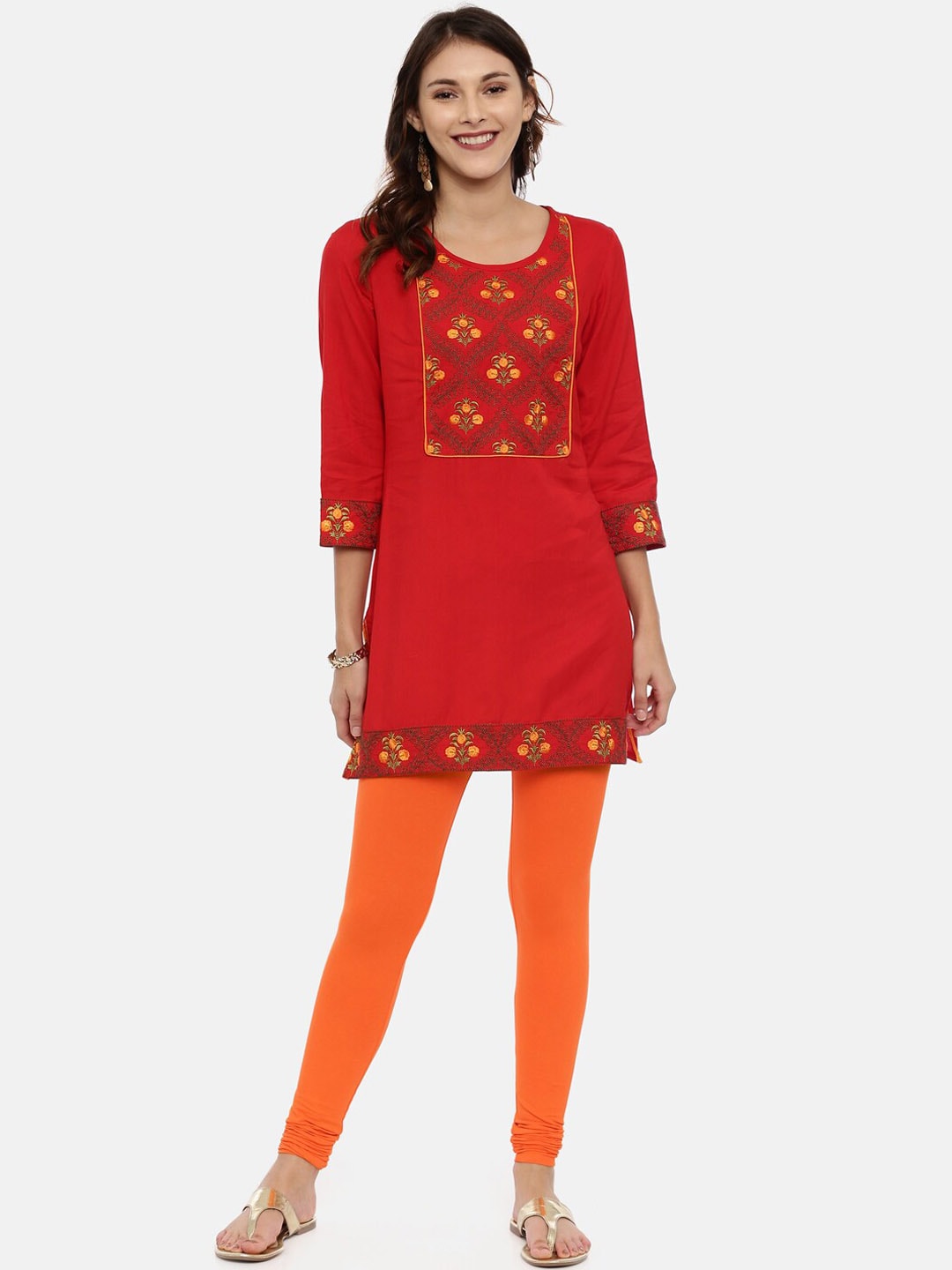 Souchii Orange Solid Slim-Fit Churidar-Length Leggings
