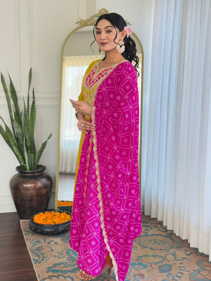 The52 Women's Embroidered Viscose Fabric Straight Kurta, Pant and Dupatta Set