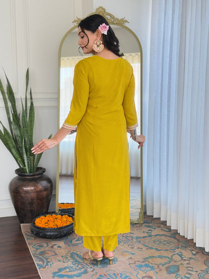The52 Women's Embroidered Viscose Fabric Straight Kurta, Pant and Dupatta Set