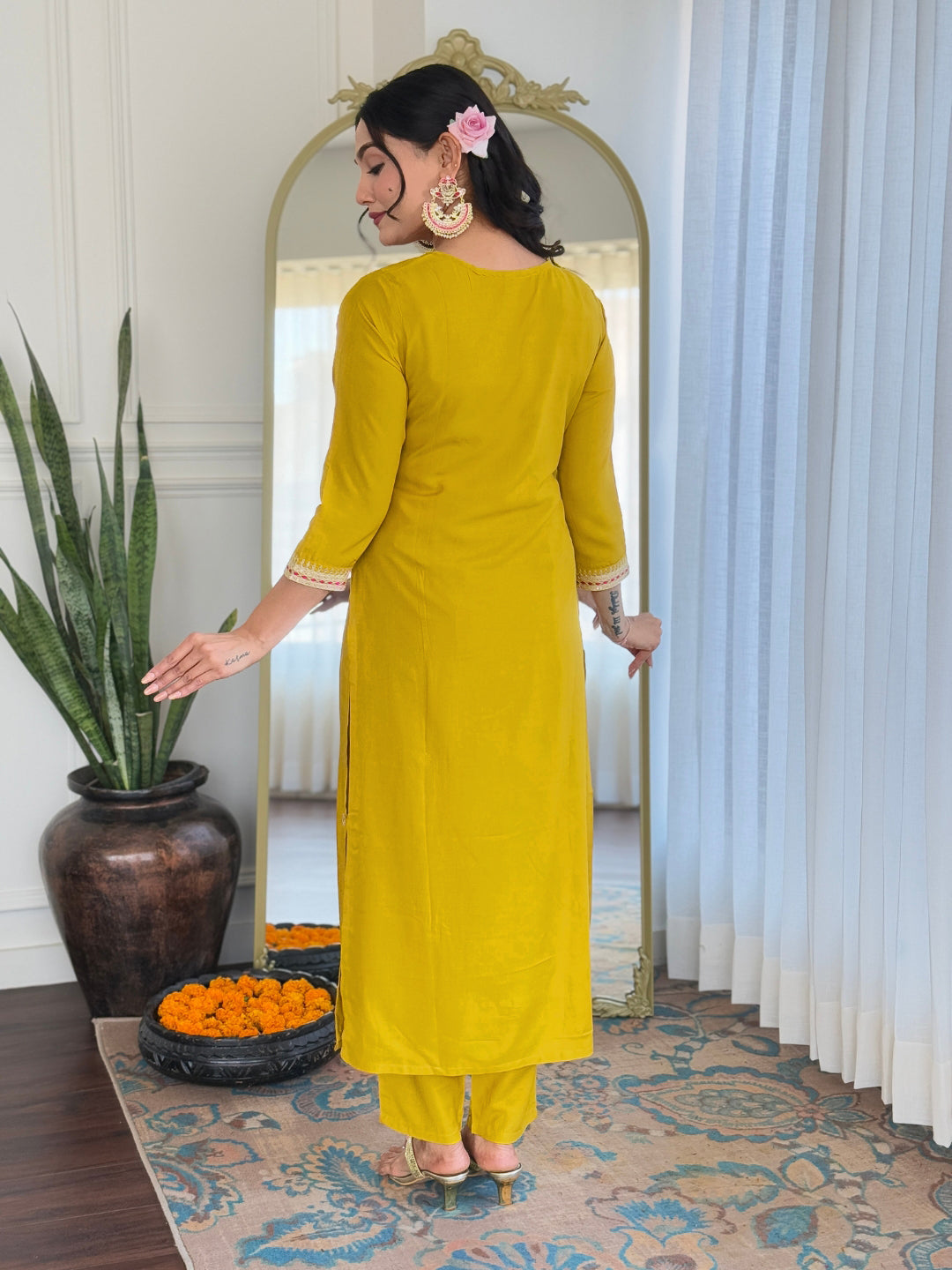 The52 Women's Embroidered Viscose Fabric Straight Kurta, Pant and Dupatta Set