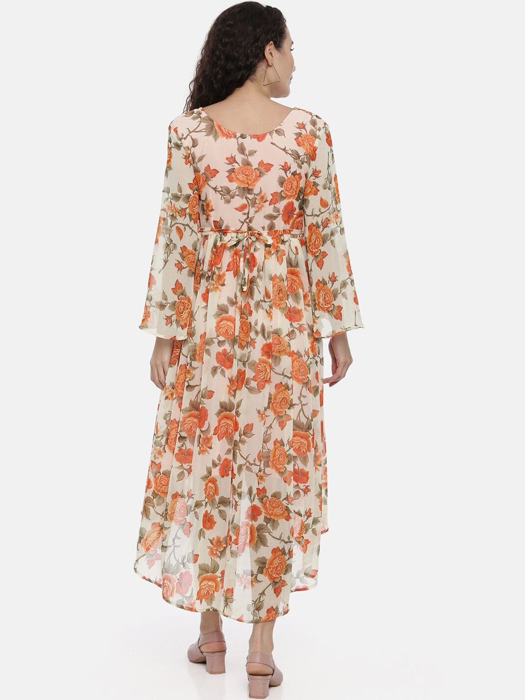 Souchii Cream-Coloured Printed A-Line Dress