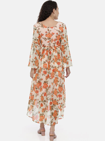 Souchii Cream-Coloured Printed A-Line Dress