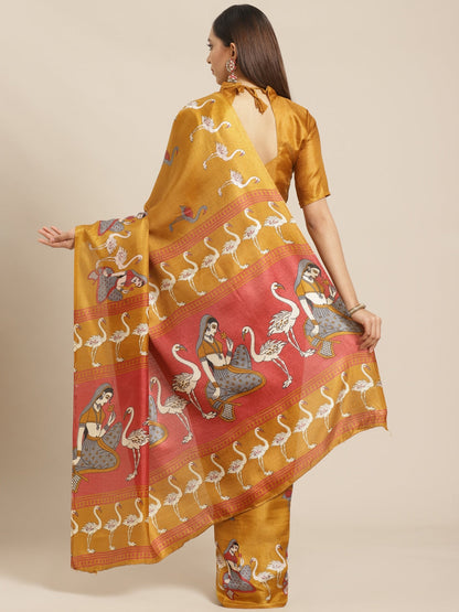 Saree Mall Brown & White Printed Saree