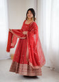 Lorenvalley Fashion Rust Crunchy Silk Embroidery Jari and Sequence Work Anarkali Gown with Dupatta