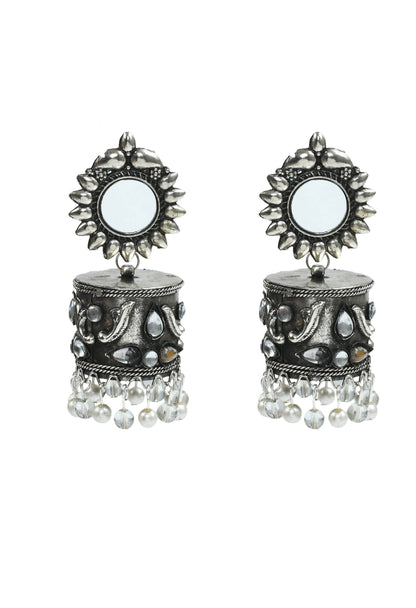 Mominos Fashion Johar Kamal Women Silver Oxidised Jhumkas