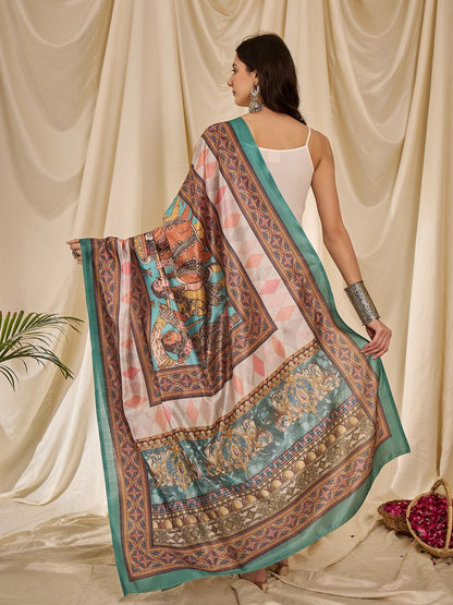 InWeave White Strappy Rama Green Dupatta Set