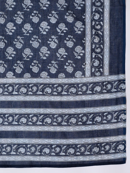 InWeave White Strappy Kurta Palazzo Set With Blue Floral Dupatta