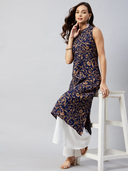 InWeave Women's Blue Jaal Print Halter Kurta Set