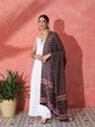 InWeave White Strappy Set With Black Pink Ethnic Print Cotton Dupatta