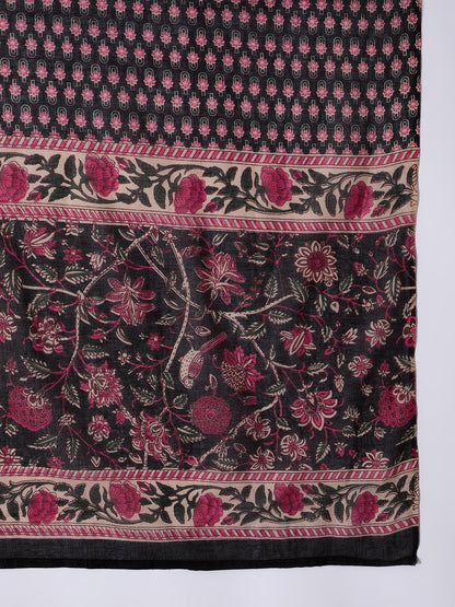 InWeave White Strappy Set With Black Pink Ethnic Print Cotton Dupatta
