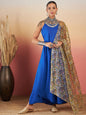 InWeave Ink Blue Strappy W Olive Liberty Print Organza Dupatta Set