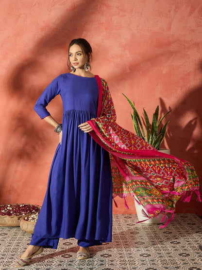 InWeave Ink Blue Anarkali Patola Kurta Set