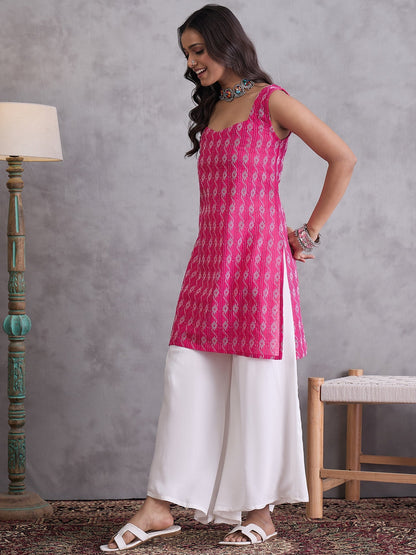 InWeave Fuchsia Kantha Cream Palazzo Set