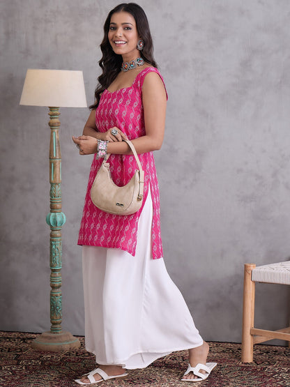 InWeave Fuchsia Kantha Cream Palazzo Set