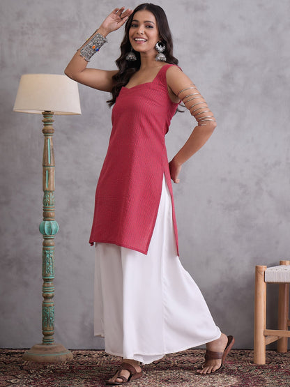 InWeave Maroon Kantha Cream Palazzo Set
