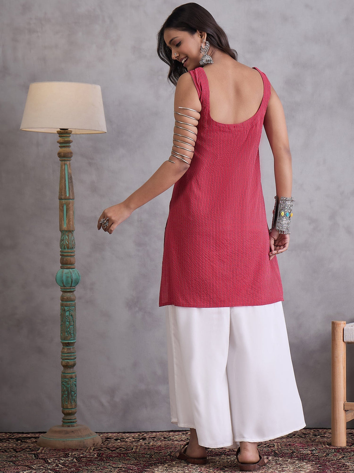 InWeave Maroon Kantha Cream Palazzo Set