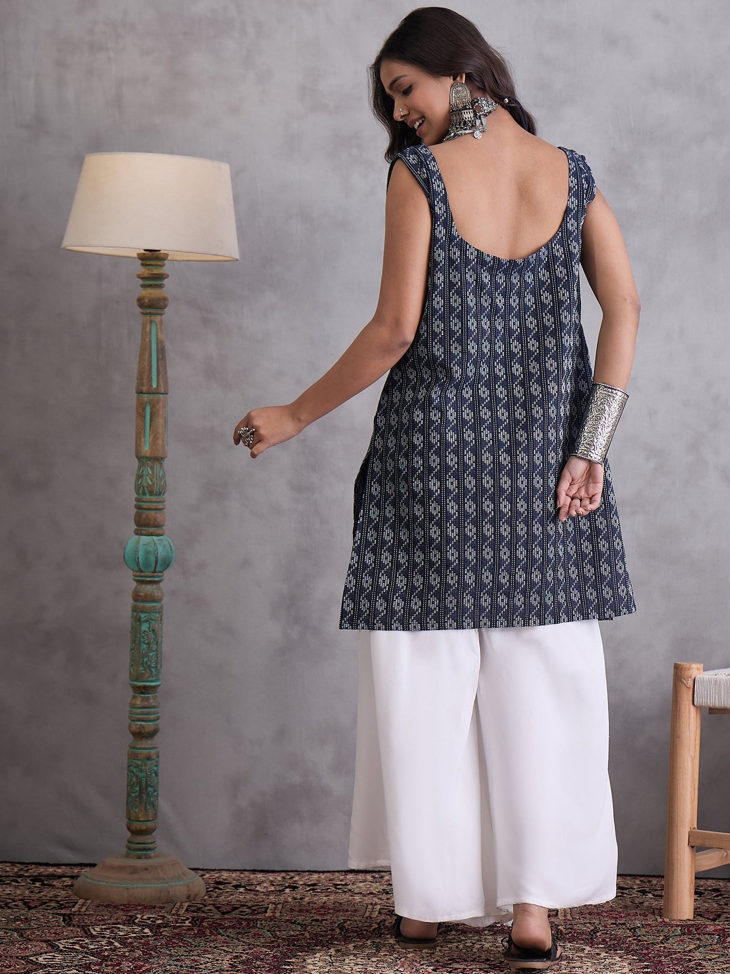InWeave Black Kantha Cream Palazzo Set