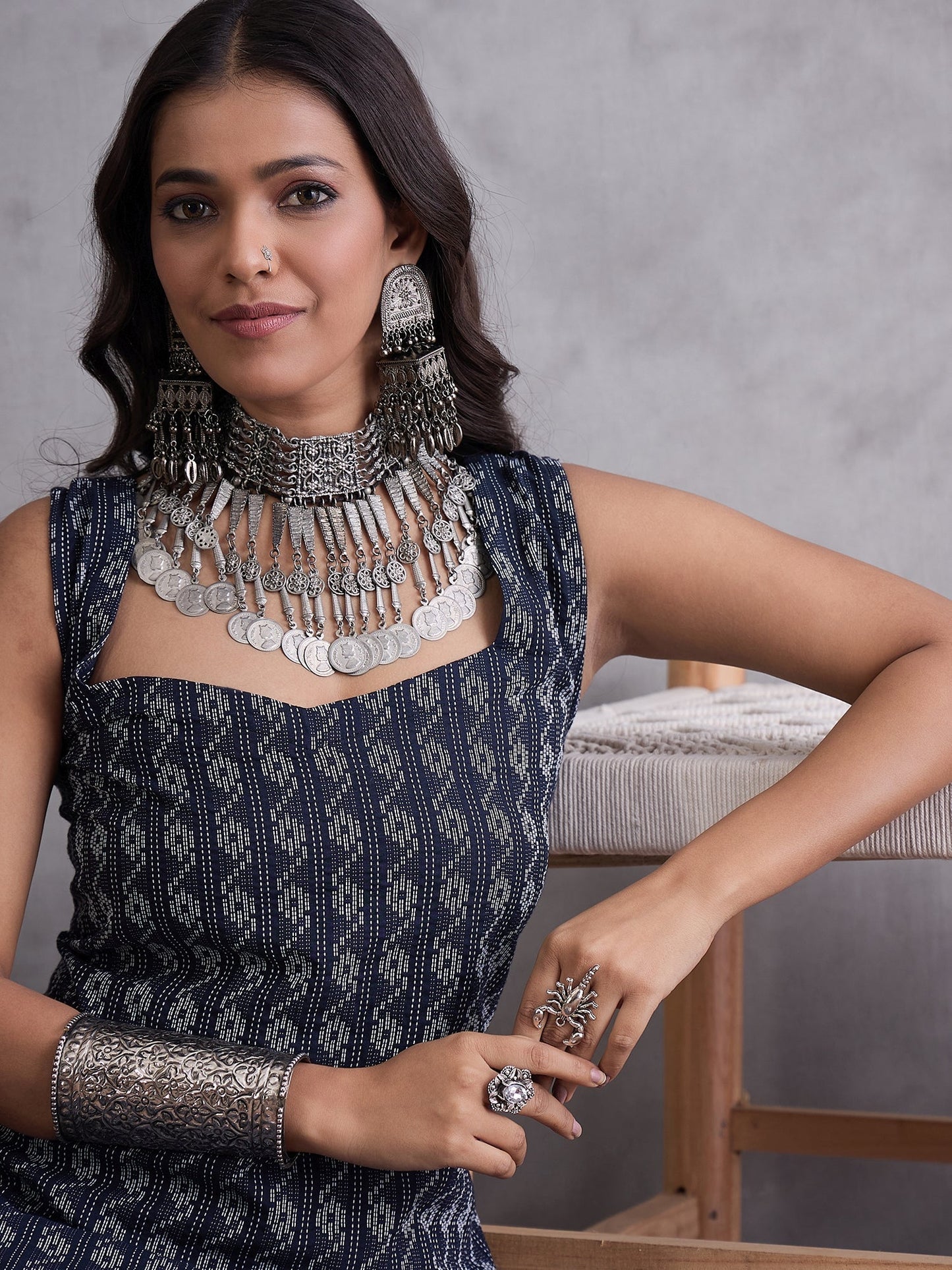 InWeave Black Kantha Cream Palazzo Set