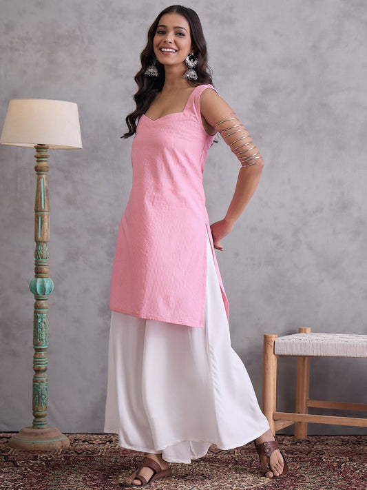 InWeave Pink Kantha Cream Palazzo Set