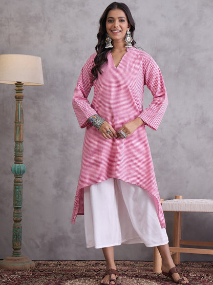 InWeave Pink Small Check Cream Palazzo Set