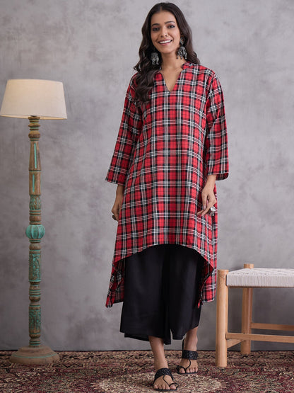 InWeave Red Black Check Black Palazzo Set