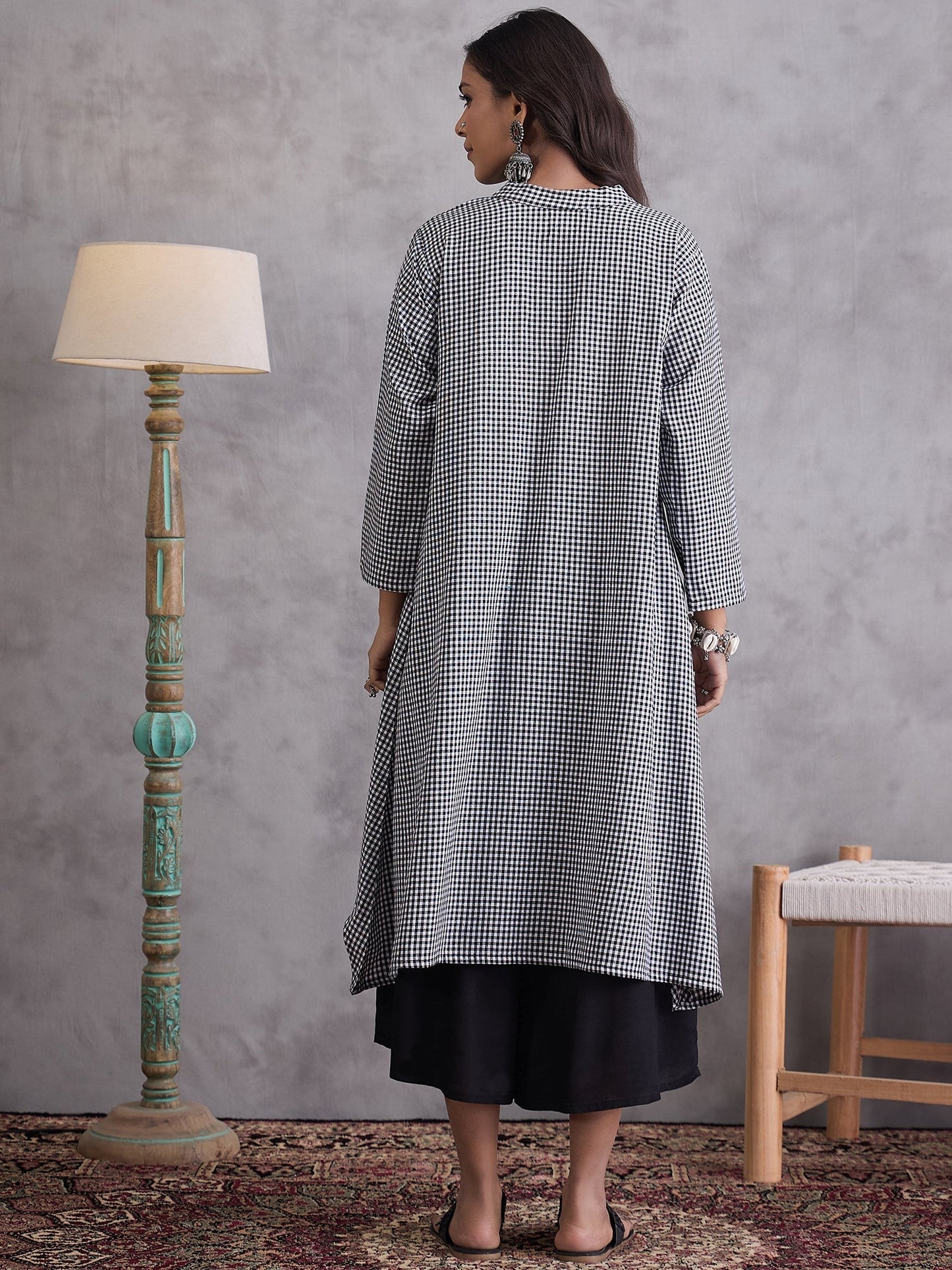InWeave Black Small Check Black Palazzo Set