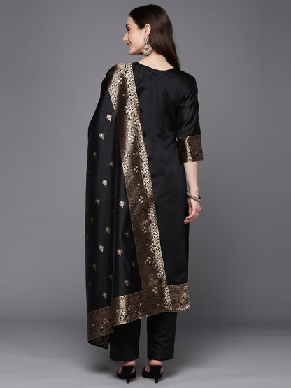 Ahalyaa Unstitched Black Dress Material