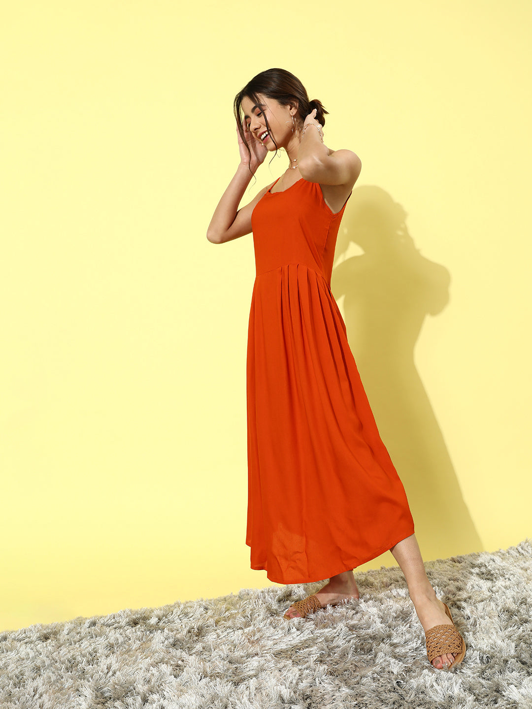 InWeave Orange Floral Printed Organza Cape Set