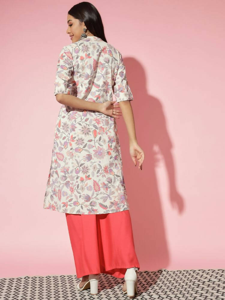 Myshka Women Multi Floral Cotton A-Line Round Neck Kurtas