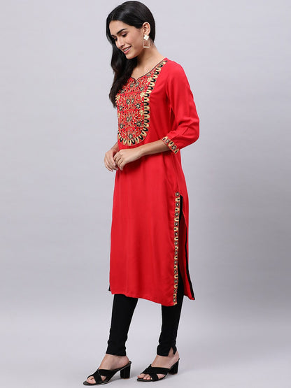 Souchii Red Yoke Design Mirror Work Grandeur & Majestic Artwork Kurta