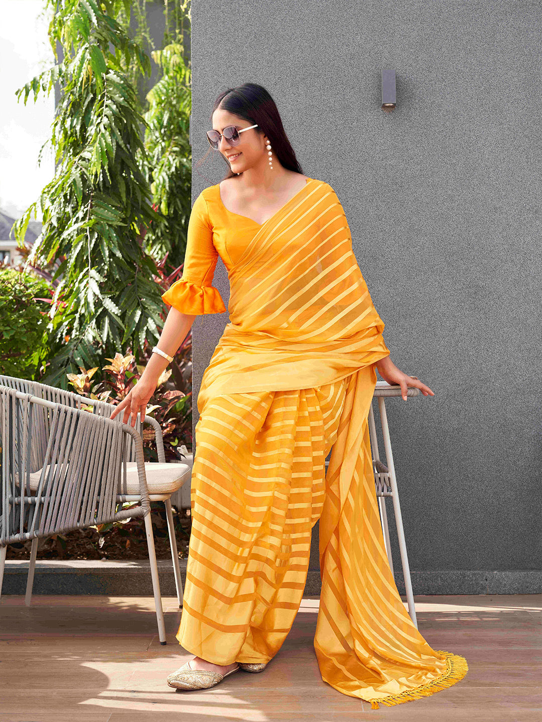 Tikhi Imli Striped Georgette Ready to Wear Saree