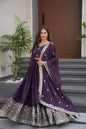 Lorenvalley Fashion Wine Diamond Silk with Embroidery Threads & Sequins Work Anarkali Gown with Dupatta