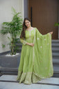 Lorenvalley Fashion Parrot Green Crunchy Silk with Embroidery Codding & Sequins Work Anarkali Gown with Dupatta