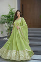 Lorenvalley Fashion Parrot Green Crunchy Silk with Embroidery Codding & Sequins Work Anarkali Gown with Dupatta