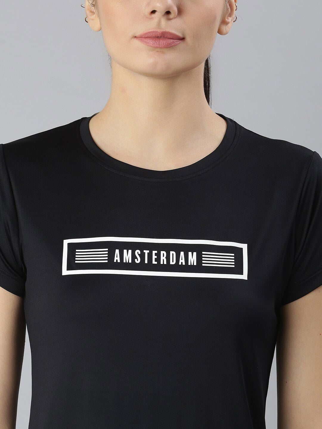 MKH Women Black Typography Printed Round Neck Dri-FIT T-shirt
