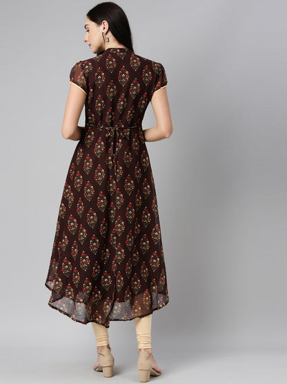 Souchii Women Brown & Red Floral Printed Block Print Kurta