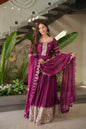 Lorenvalley Fashion Purple Noha Crush Silk with Embroidery Threads & Sequins Work Anarkali Gown with Dupatta