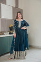 Lorenvalley Fashion Rama Noha Crush Silk with Embroidery Threads & Sequins Work Anarkali Gown with Dupatta