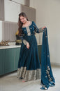 Lorenvalley Fashion Rama Noha Crush Silk with Embroidery Threads & Sequins Work Anarkali Gown with Dupatta