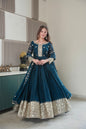 Lorenvalley Fashion Rama Noha Crush Silk with Embroidery Threads & Sequins Work Anarkali Gown with Dupatta