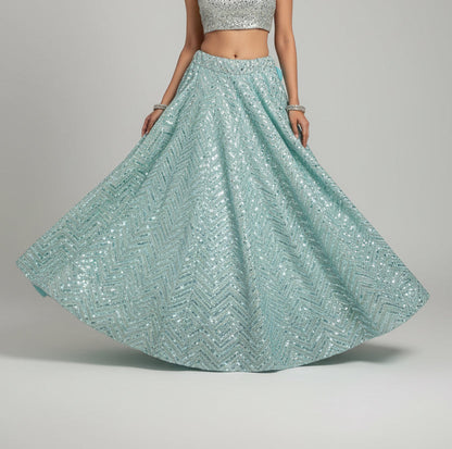 Sequin Lehenga | light blue - garba