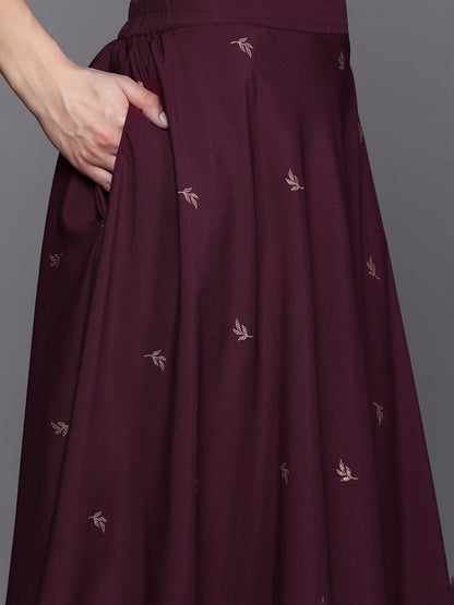 Indian Clothing Ahalyaa Purple & Gold-Toned Printed Sequinned Foil Print Ready to Wear Lehenga & Blouse With Dupatta