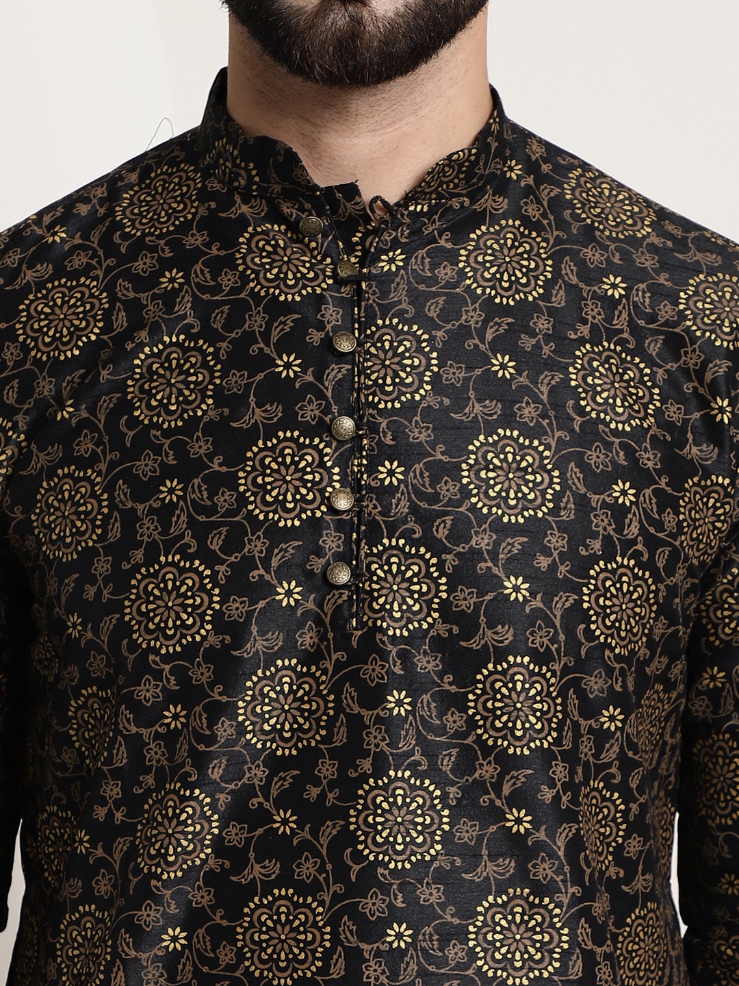 Sojanya Men Black & Brown Ethnic Motifs Printed Kurta